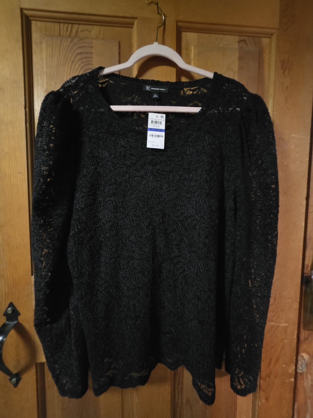 INC International Concepts Black Lace Puff-Sleeve Top